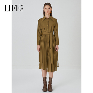 轻熟气质连衣裙1E3L94015 裙秋季 莱芙艾迪儿时尚 不对称通勤衬衫