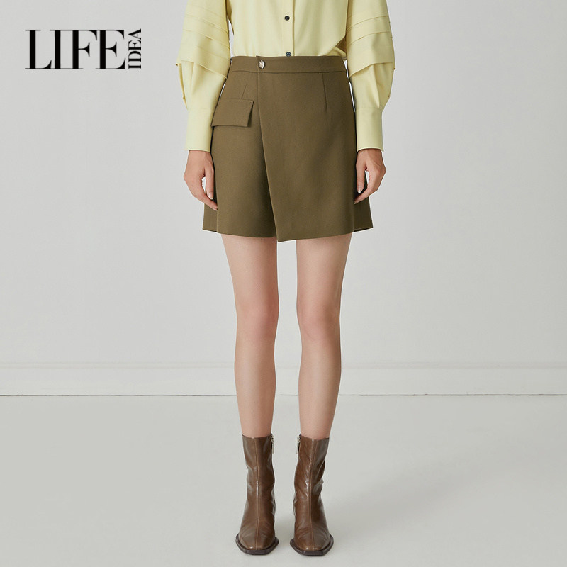 莱芙艾迪儿不对称设计时髦休闲短裤女自然腰秋冬新品通勤百搭裤子,女装/女士精品,休闲裤,淘宝优惠券,粉丝福利购,淘宝优惠卷