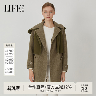 莱芙艾迪儿小个子女呢子羊毛大衣冬天加厚中长款翻领时尚毛呢外套