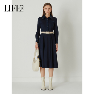 连衣裙1E1L94087 衬衫 莱芙艾迪儿复古文艺新款 裙子收腰显瘦长袖