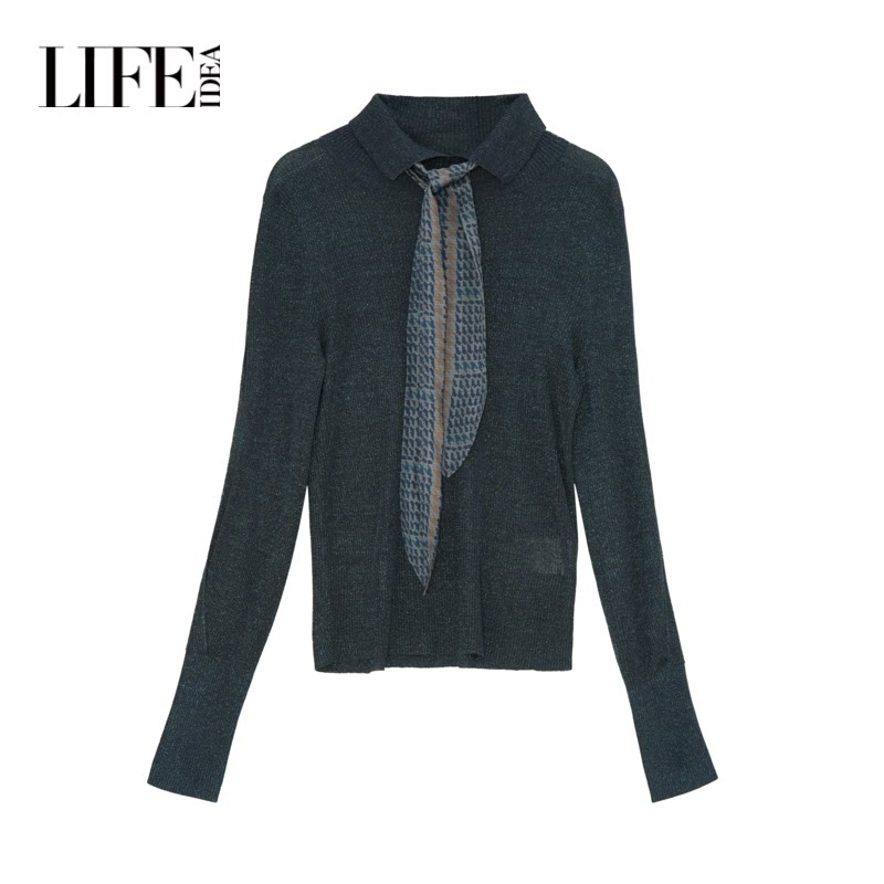 莱芙艾迪儿女装春格纹新贵星夜蓝二色高领套头衫h5x3m42056