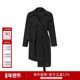 艺术风情不对称设计大翻领中长款 黑色风衣外套2D3W64166