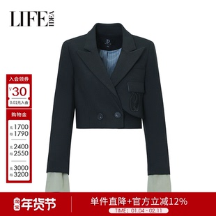 莱芙艾迪儿时尚气质简约文艺短款外套女复古潮流显瘦通勤外套