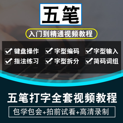 五笔打字视频教程 不背字根输入法口诀零基础入门到精通在线课程