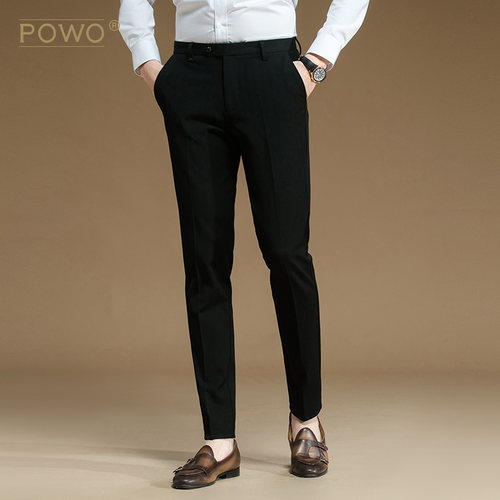 powo西裤男修身小脚正装免烫西服