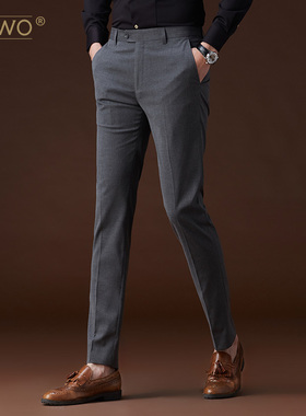 西裤男修身灰色裤子商务休闲直筒高级男士秋冬职业长裤黑色西装裤