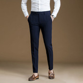 男商务修身 裤 秋季 韩版 西裤 西装 藏青色西服裤 休闲免烫坠感小脚男士
