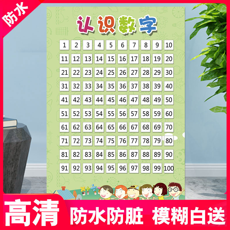 儿童1到100数字挂图墙贴的认识海报小学一年级100以内数字挂图