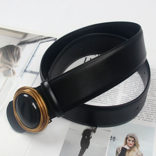 女士皮带百搭黑色大宝石真皮配裙子西装衬衣宽腰带女装饰腰封腰饰