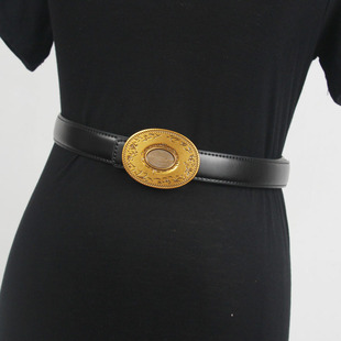 复古真皮腰带文艺风雕花金扣二层牛皮腰封女生百搭时尚牛仔裤皮带