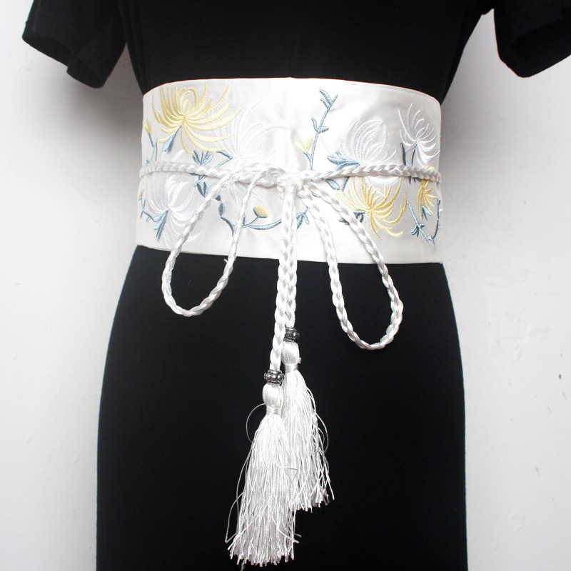 腰封女外搭装饰连衣裙配裙子夏天新款古风刺绣花朵流苏汉服宽腰带