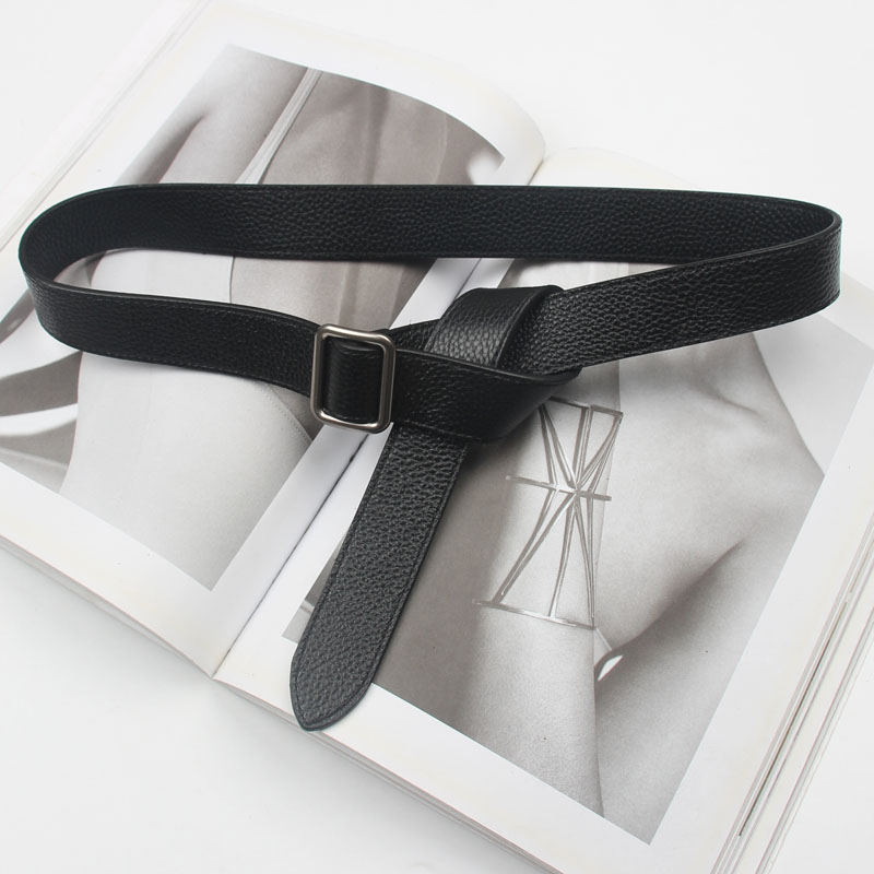 25春新日系简约大气真皮无孔腰带女双面头层牛皮皮带配连衣裙半裙