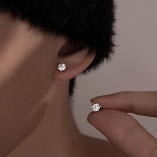 S925银锆石耳钉男嘻哈hiphop潮流个性 单只气质女高级感说唱耳饰