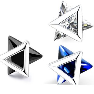 S925S925银耳针男士 简约潮男不过敏耳环耳饰三角形 单只韩国个性