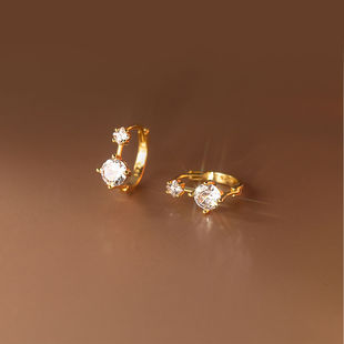 s925银韩版耳扣女时尚简约气质短款几何镶钻圆环耳圈饰品