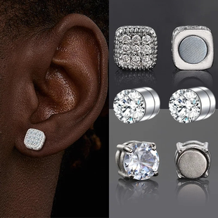合金耳饰 爆闪方钻无耳洞磁吸锆石耳钉男潮轻奢高级感耳环2025新