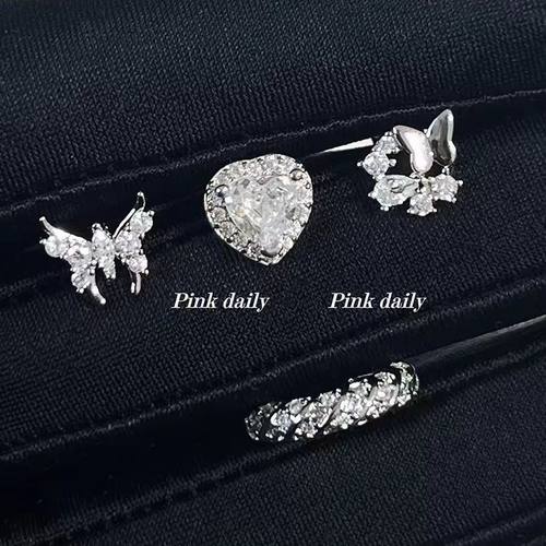 满钻爱心耳蜗钉底拧扣耳骨钉组合四件套叠戴耳环