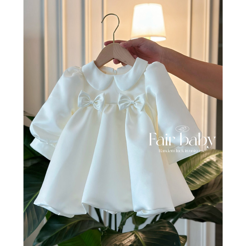 女童生日一周岁礼服儿童花童婚礼公主裙小婚纱白色缎面背心裙高端图片