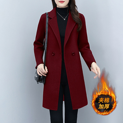 毛呢西装外套女士2025新款气质妈妈秋冬装夹棉加厚中长款呢子大衣