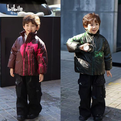 男童棉服2025新款冬季痞帅洋气棉袄儿童温感变色外套男孩加厚棉衣