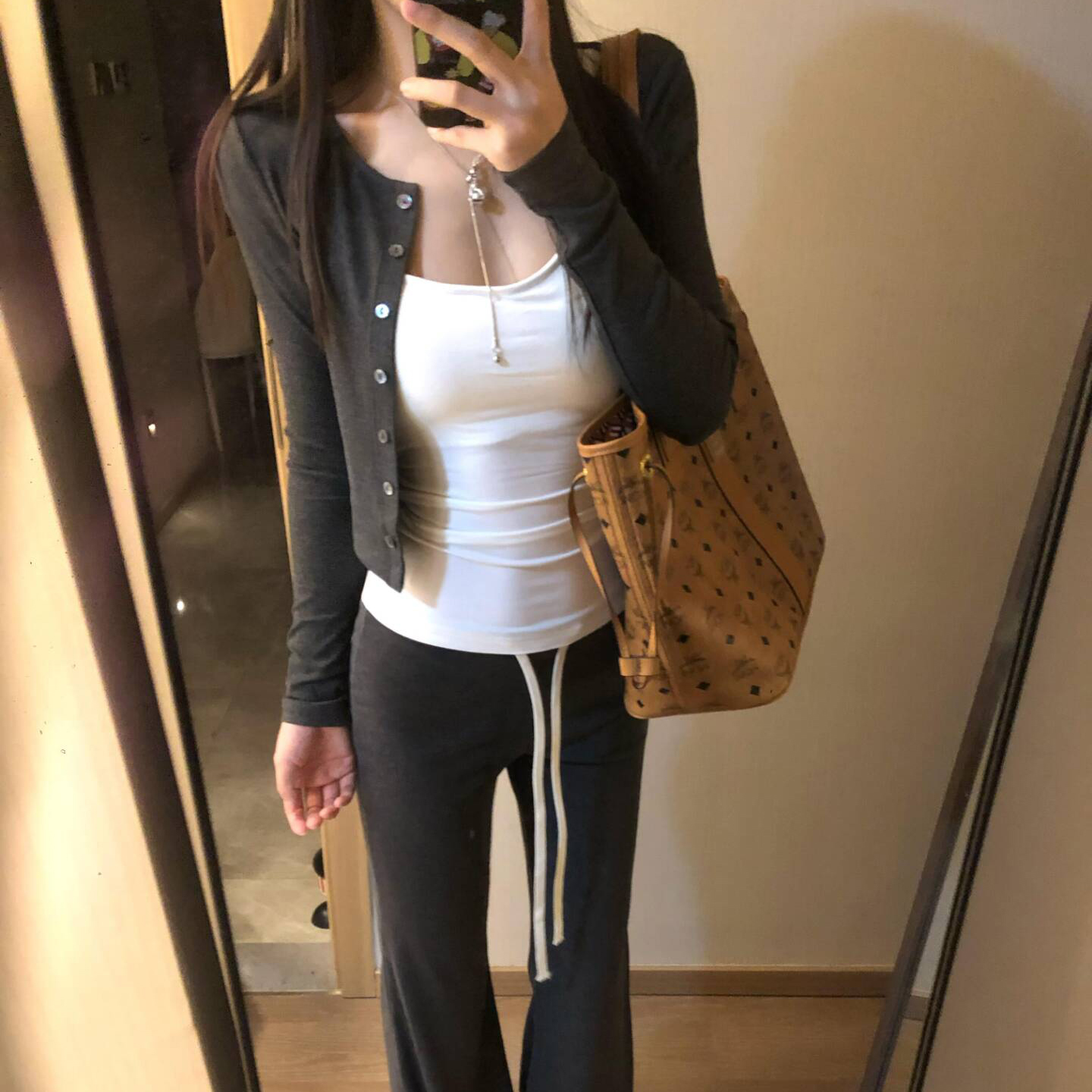 纯欲风辣妹背心吊带套装女高级感灰色针织开衫上衣微喇长裤三件套