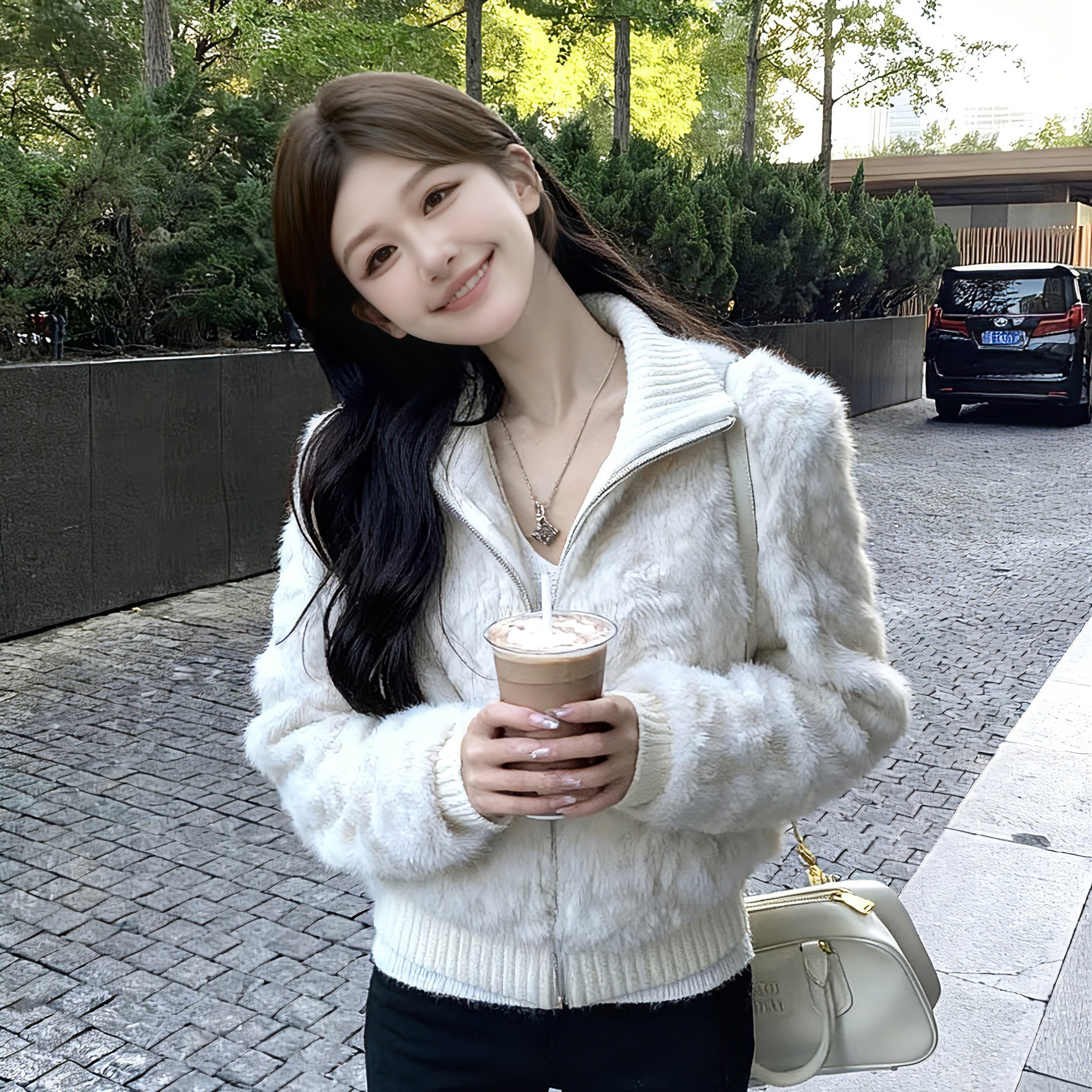 今年流行爆款白色短款毛毛外套女2025秋冬千金风年轻款毛绒绒上衣