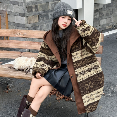 女童羊羔绒大衣冬季2025新款儿童流行爆款中长款皮毛一体外套女孩