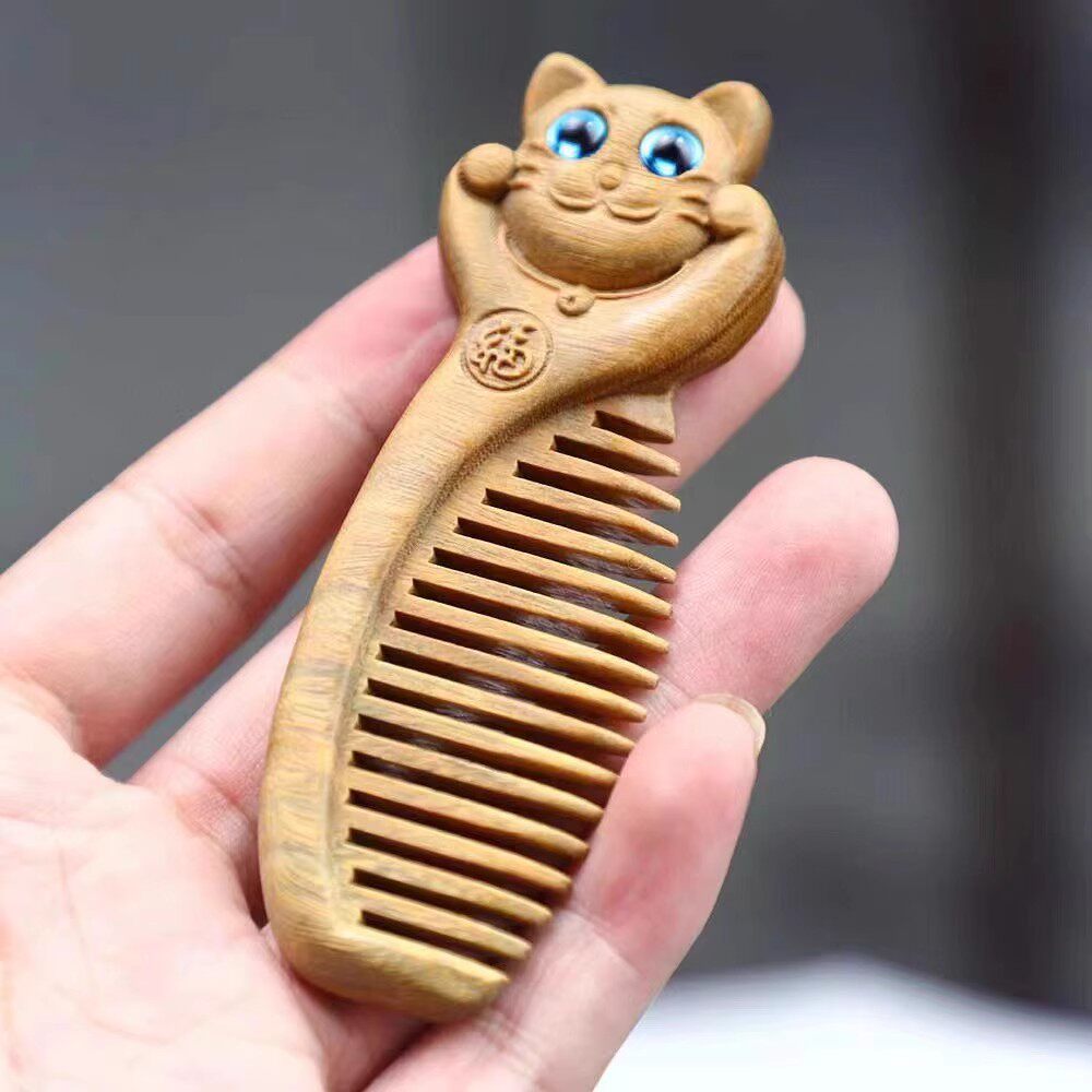 福利走量款绿檀雕刻木梳包包梳子木雕