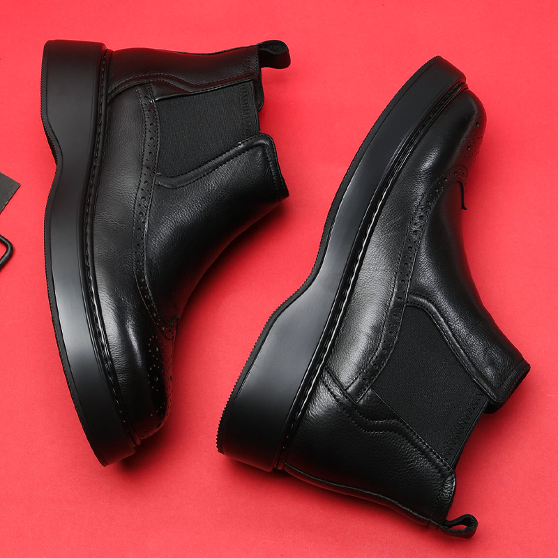 发泡厚底马丁靴头层牛皮加绒保暖