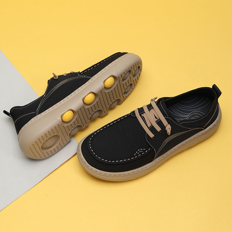 宽脚帆布鞋高级感男款2026春夏季新款透气发泡软厚底一脚蹬休闲鞋