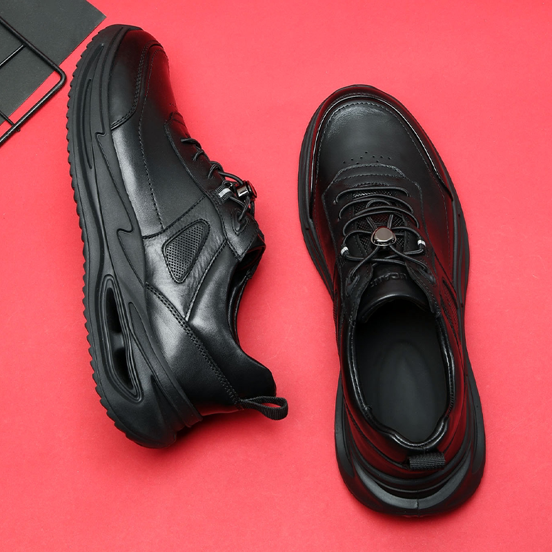 一脚蹬运动皮鞋男真皮2025秋季新款发泡软厚底缓震跑步休闲皮鞋男