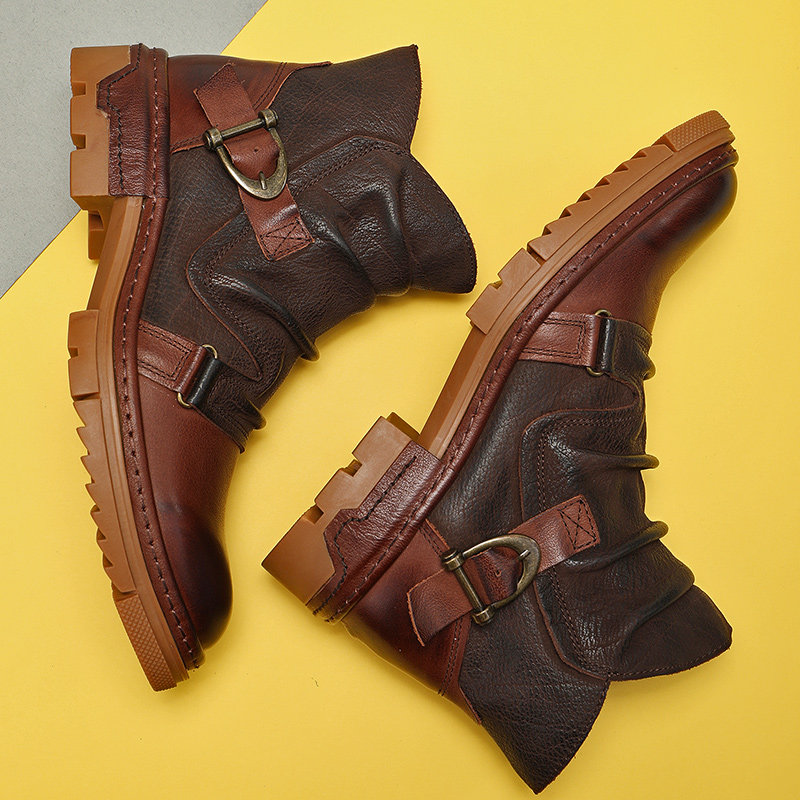 头层牛皮马丁靴男2025秋冬季高帮真皮靴子英伦风机车靴百搭骑行靴