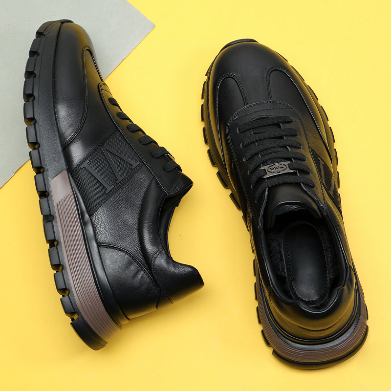 冬季运动休闲鞋送男袜真牛皮男鞋