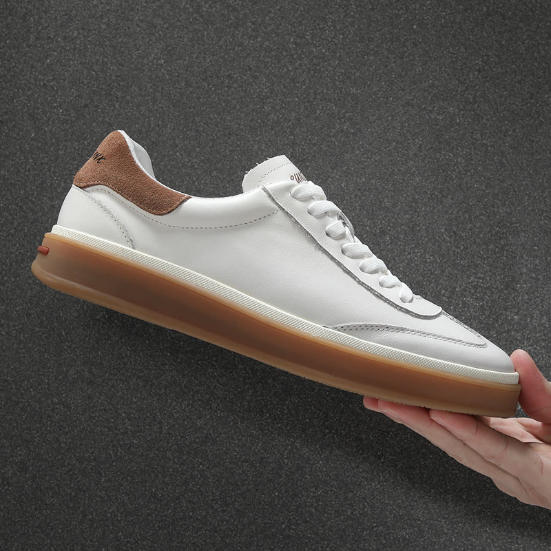 鞋子男鞋板鞋男款2026新款休闲皮鞋头层牛皮简约耐磨牛筋底小白鞋