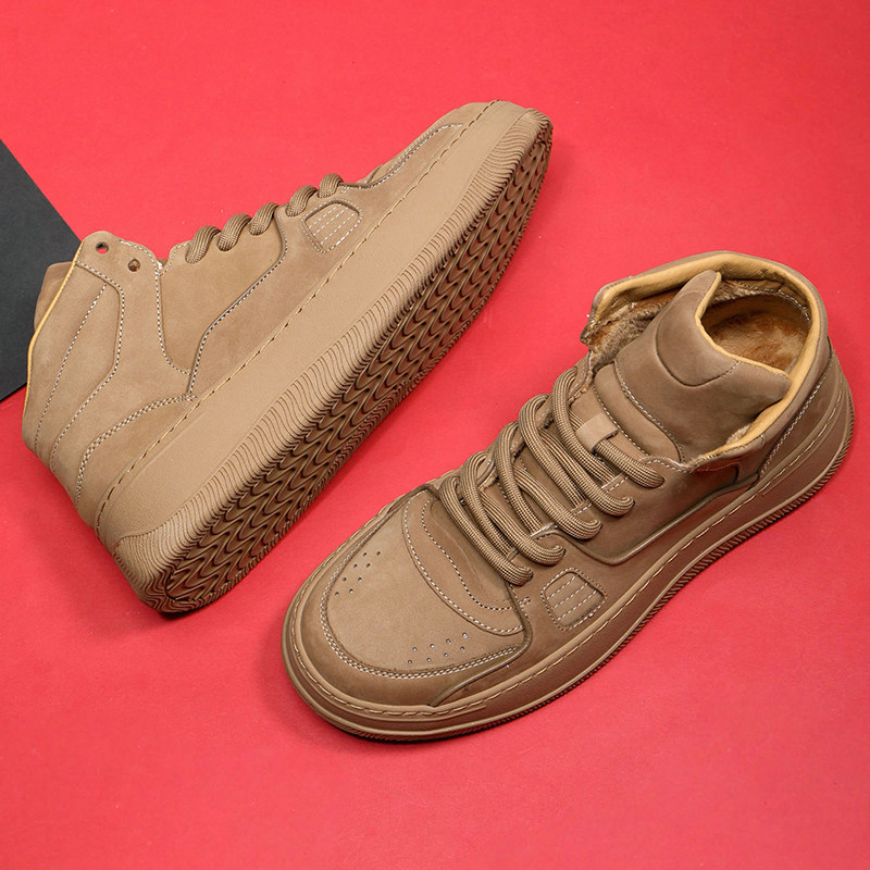 真皮男鞋秋冬款高帮皮鞋2025新款纯色软底百搭鞋子全牛皮休闲板鞋