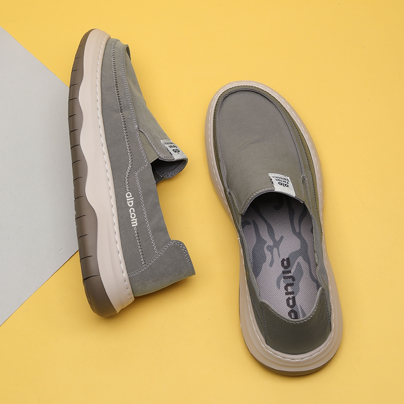 一脚蹬男鞋2026新款夏季透气宽脚舒适乐福鞋休闲软底帆布鞋男款