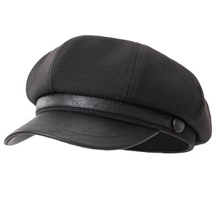 适合方圆脸显脸小大头围pu皮质八角帽复古贝雷帽女秋冬小头围毛呢