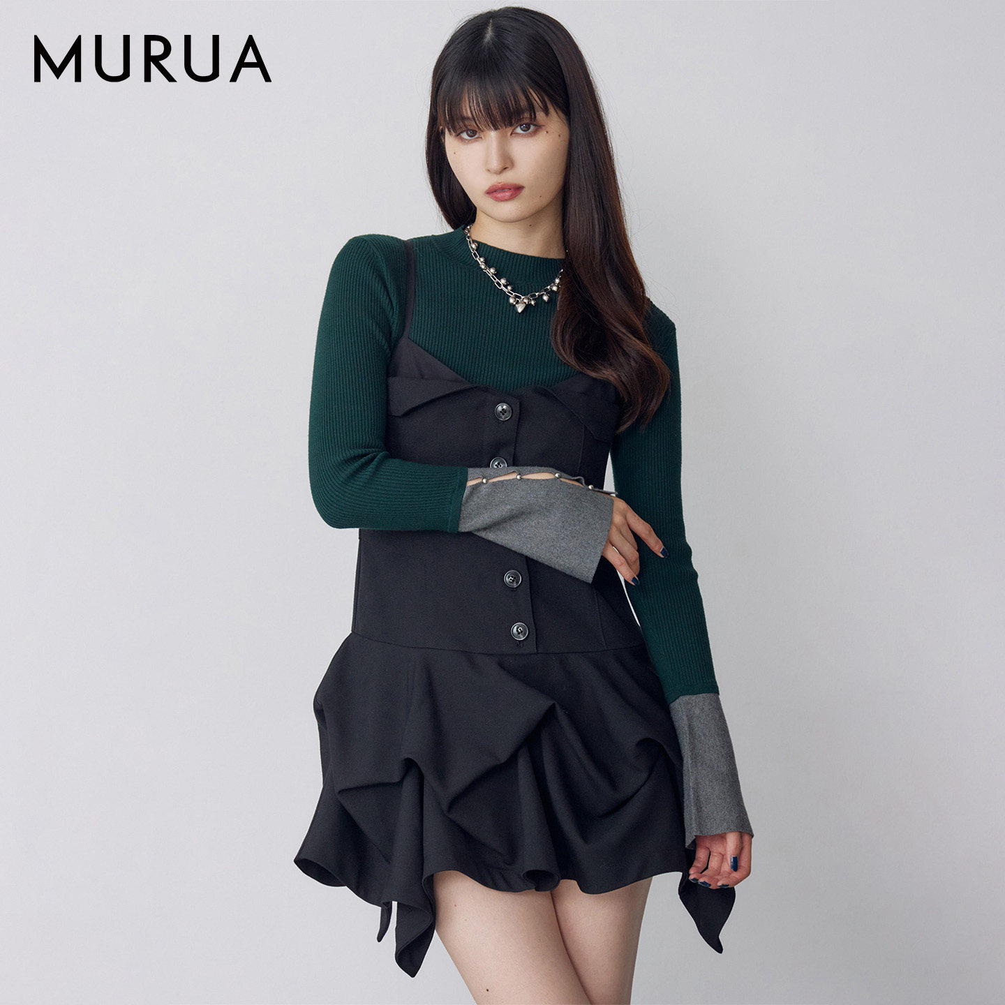 MURUA25冬新品假两件吊带连衣裙