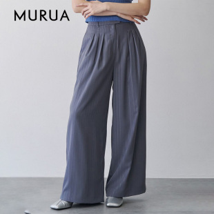 百搭显瘦细条纹阔腿休闲裤 时尚 女0125207001 新品 MURUA2025年春季