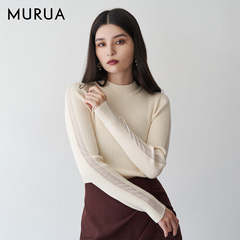MURUA25秋季新品修身半透拼接弹力小高领毛针织衫上衣0125526008