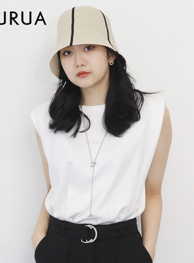 MURUA2024春季新款简约垫肩正肩T恤甜辣无袖纯棉上衣女0124127900