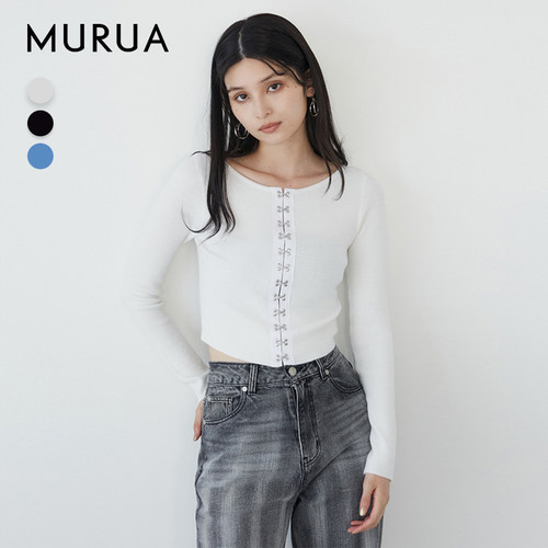 MURUA2024冬季新品高级简约轻熟搭扣设计罗纹针织衫女0124626007