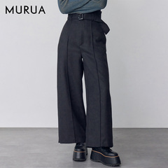 MURUA25秋冬新品日系通勤粗花呢腰带高腰休闲西装长裤0125507051