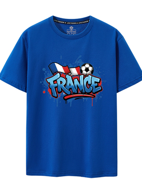 法国国家队T恤2026世界杯球迷短袖涂鸦潮流纯棉上衣男女款助威服