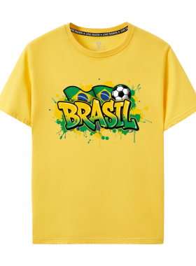 巴西国家队T恤2026世界杯球迷短袖涂鸦潮流纯棉上衣男女款助威服