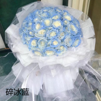 网红蓝色碎冰玫瑰鲜花艺