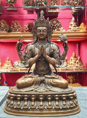 四臂观音/奇木格/齐木格/结热兹恰协哇/33cm紫铜佛像佛堂菩萨摆件