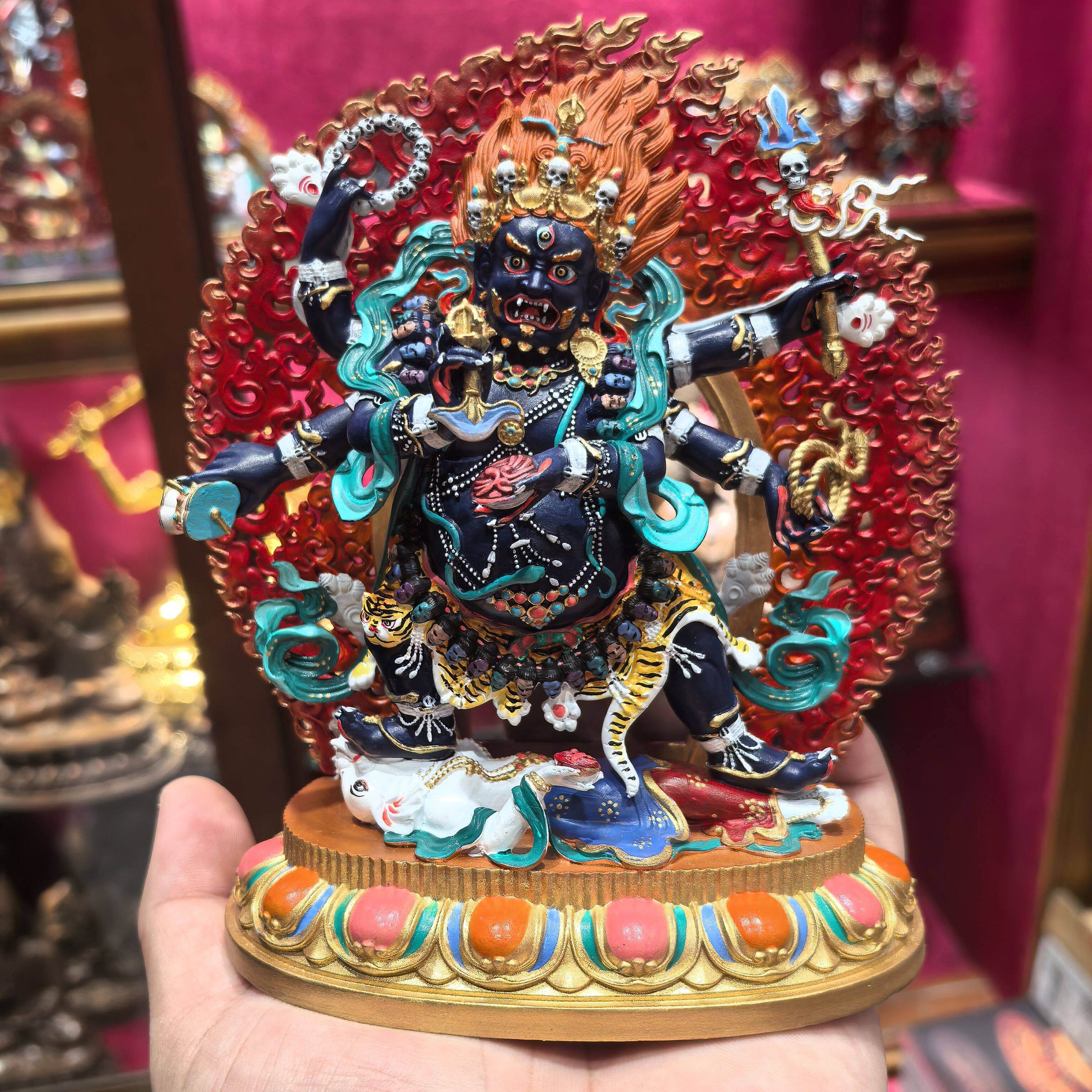 玛哈嘎拉/大黑天/六臂大黑天/六臂玛哈嘎拉/15cm财神彩绘佛像铜像