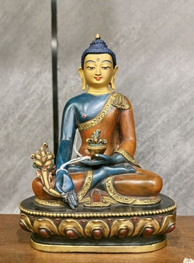 药师佛/药师如来/阿弥陀佛/释迦佛/14cm尼泊尔鎏金手工老佛像