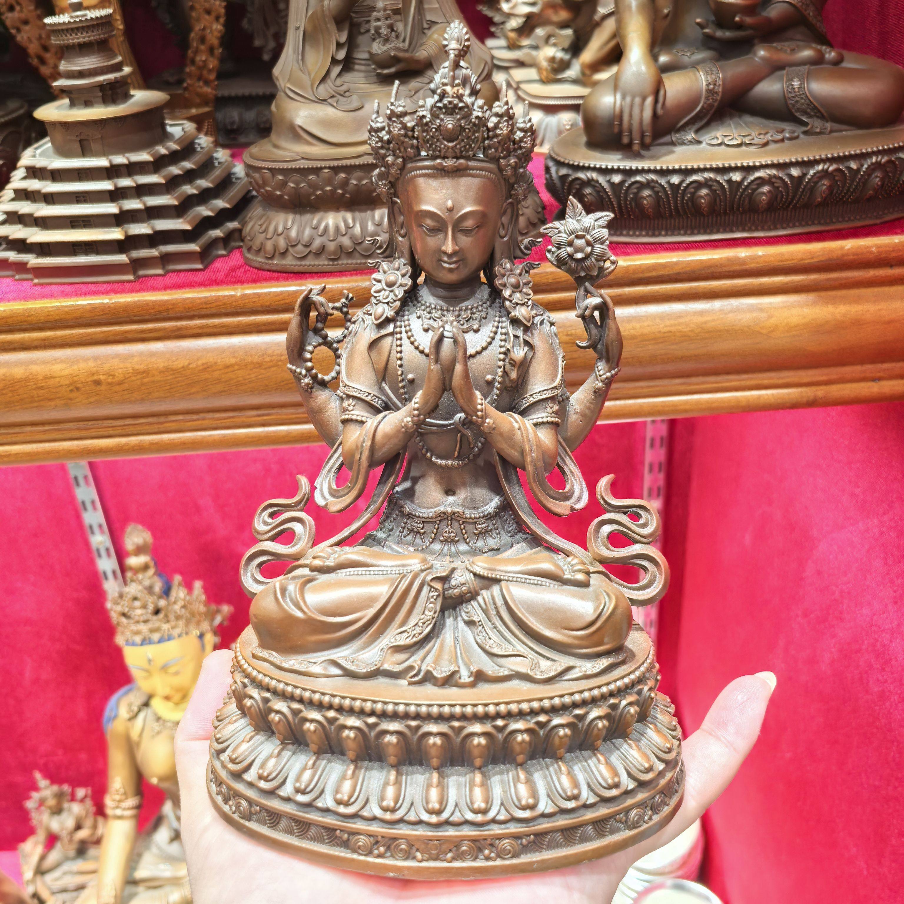 四臂观音/奇木格/齐木格/结热兹恰协哇/20cm红铜像佛堂菩萨摆件